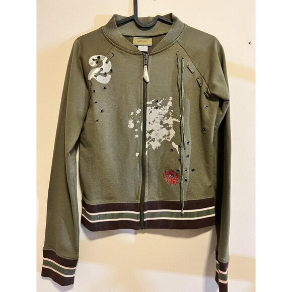 BUFFALO David Button Women's Patchwork Zip Up Jacket S/P Cotton Blend eagle - Picture 1 of 12